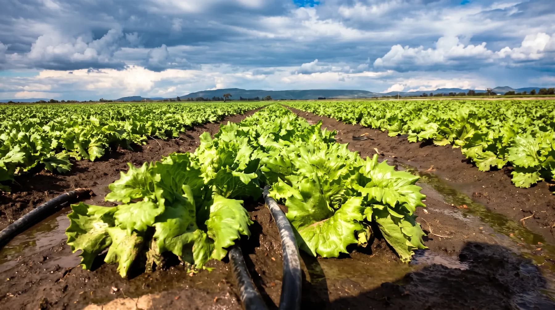 Parcela del campo experimental con el cultivo en surcos